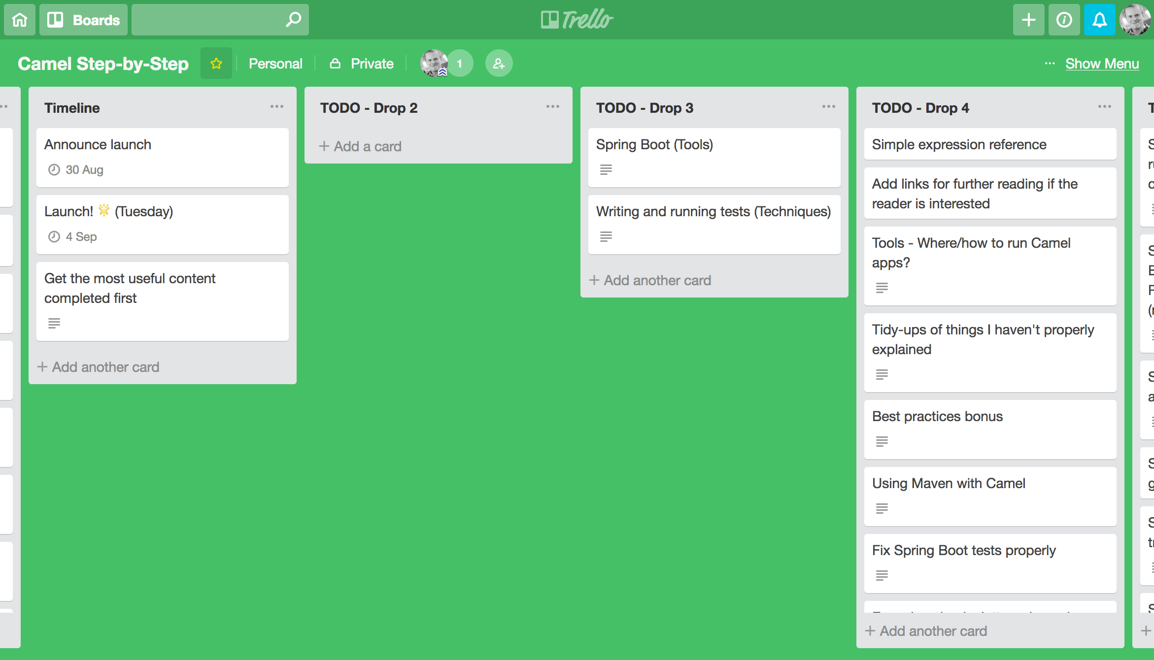 My Camel Step-by-Step board on Trello