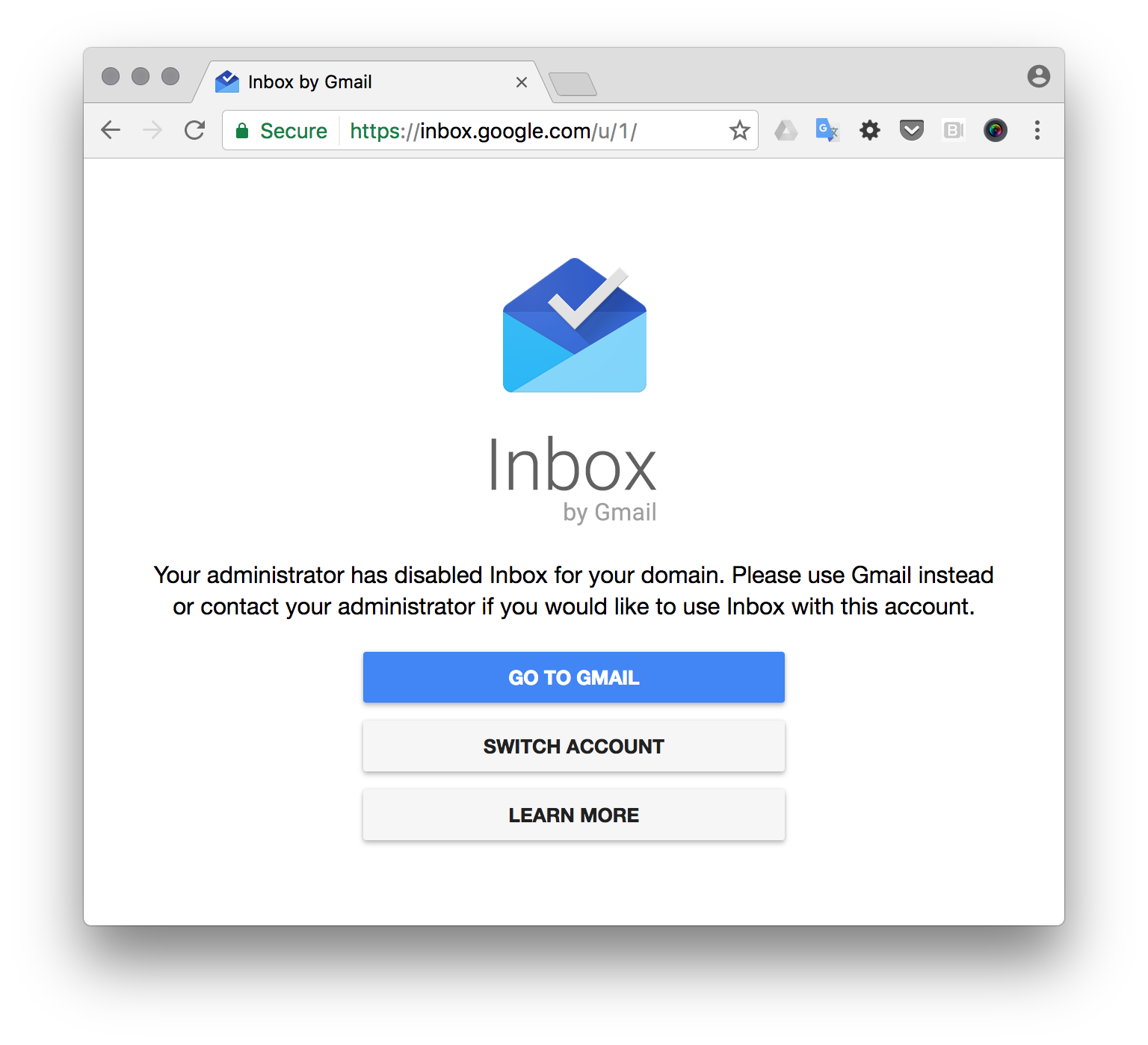 Inbox by Google is disabled for your domain
